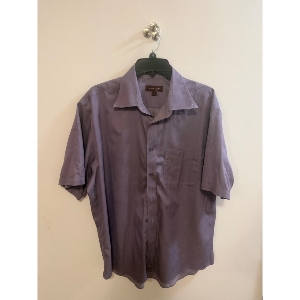 Nordstrom Smartcare Purple Short Sleeve Button Down Shirt Large Wrinkle-Free